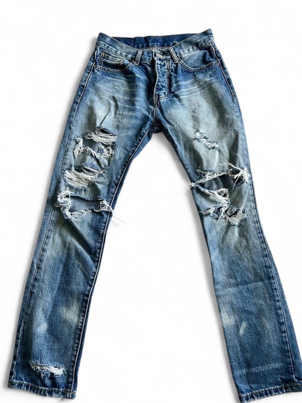 Mnml blue cotton distressed jeans size 28. 31” inseam. Straight leg. GUC. #mnml